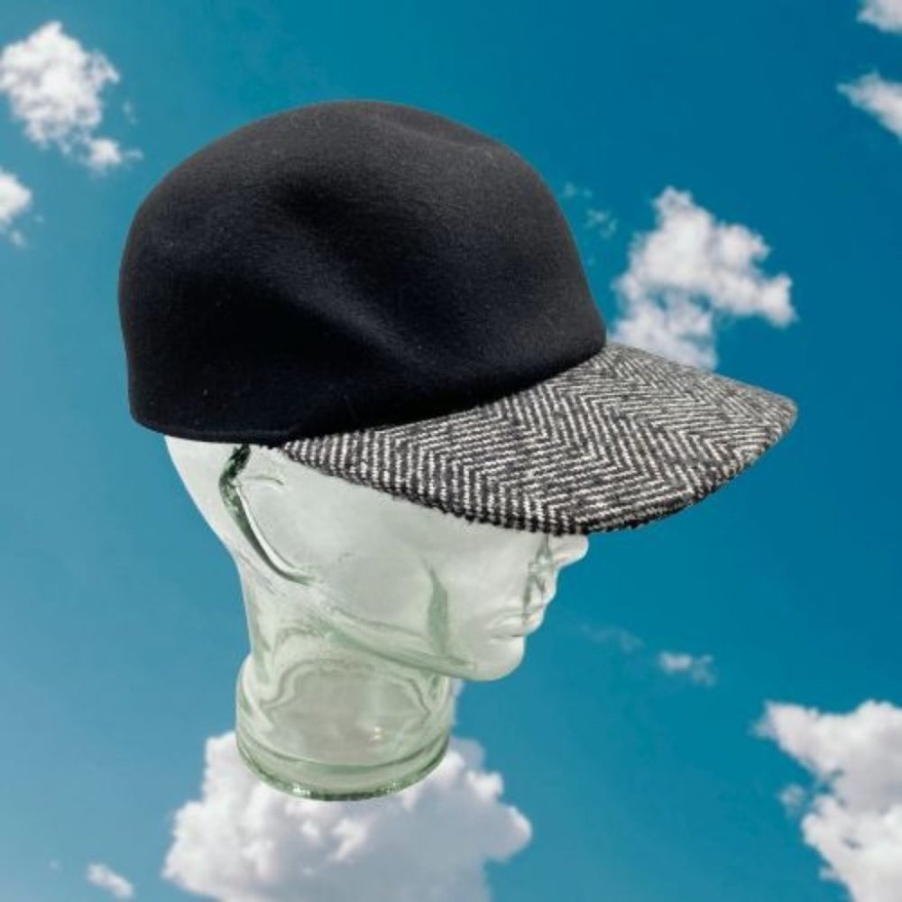 Black & Herringbone Wool Hat OS